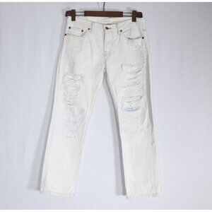 NSF Womens US 27 White Straight Slouch Boyfriend Jeans Distressed Straight Denim